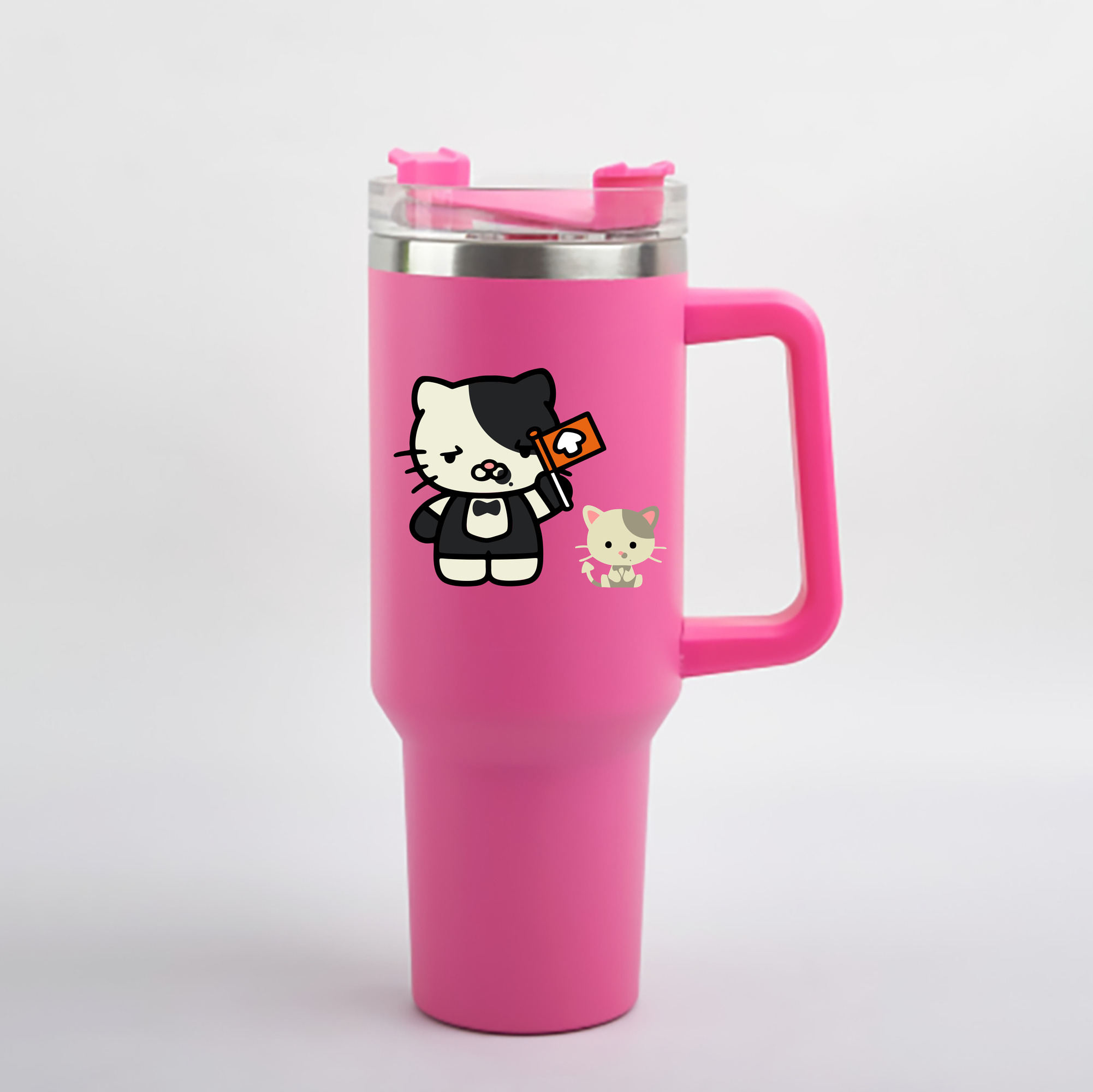 （画像用） Hello Kitty ハローキティ 1200mL車用タンブラー - クリスタルステッカー（プラスチックストロー付き）
